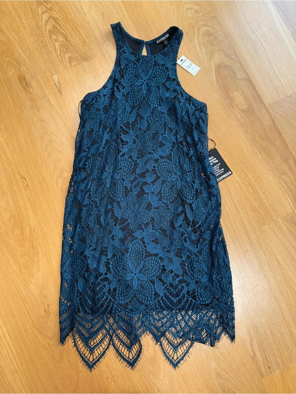 Express Dark Blue Lace Halter Dress